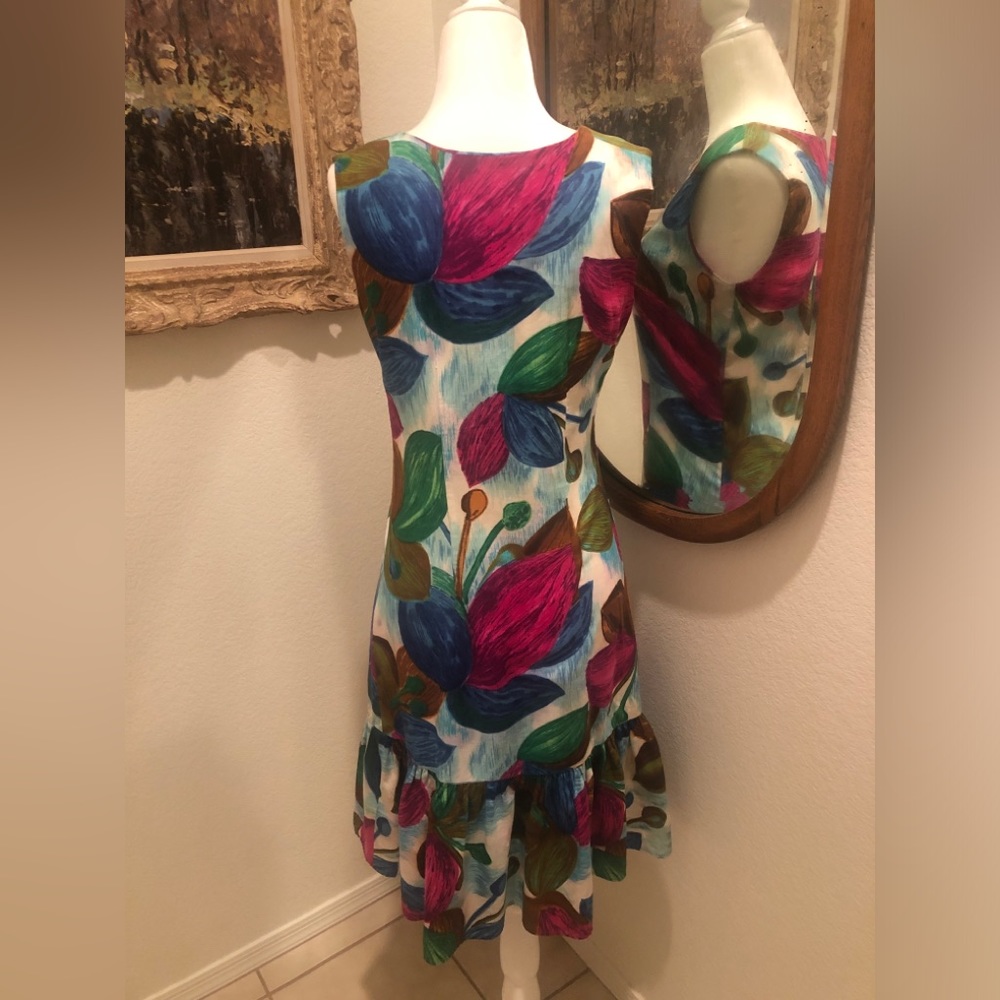 VINTAGE 70s Hawaiian Floral Tropical Ruffle Dress - Picture 3 of 8
